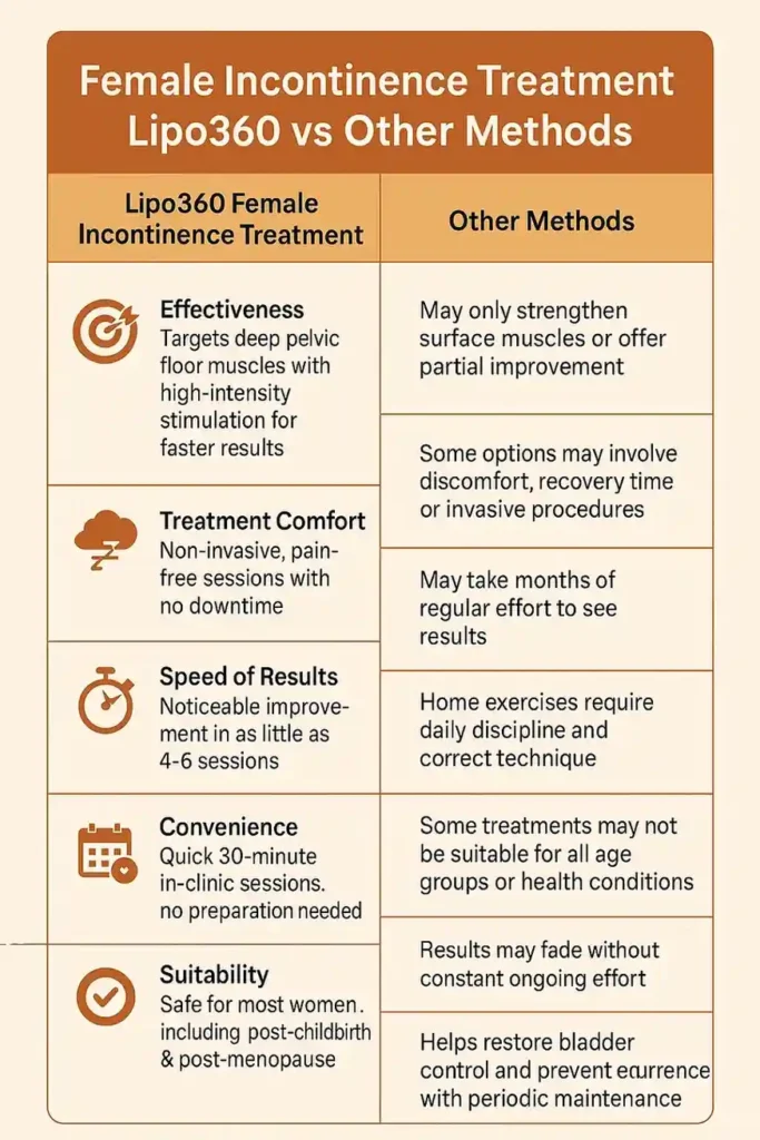 Comprehensive Guide To Female Incontinence Treatment Options 1 Table showing benefits of incontinence treatment Trowbridge